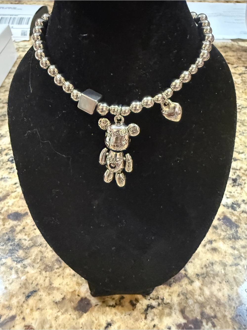 Silver Beaded Teddy Charm Bracelet - Women's Jewelry